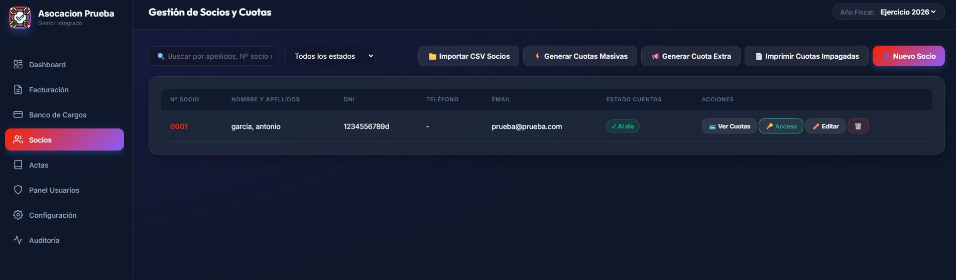 Gestión de Socios y Cuotas